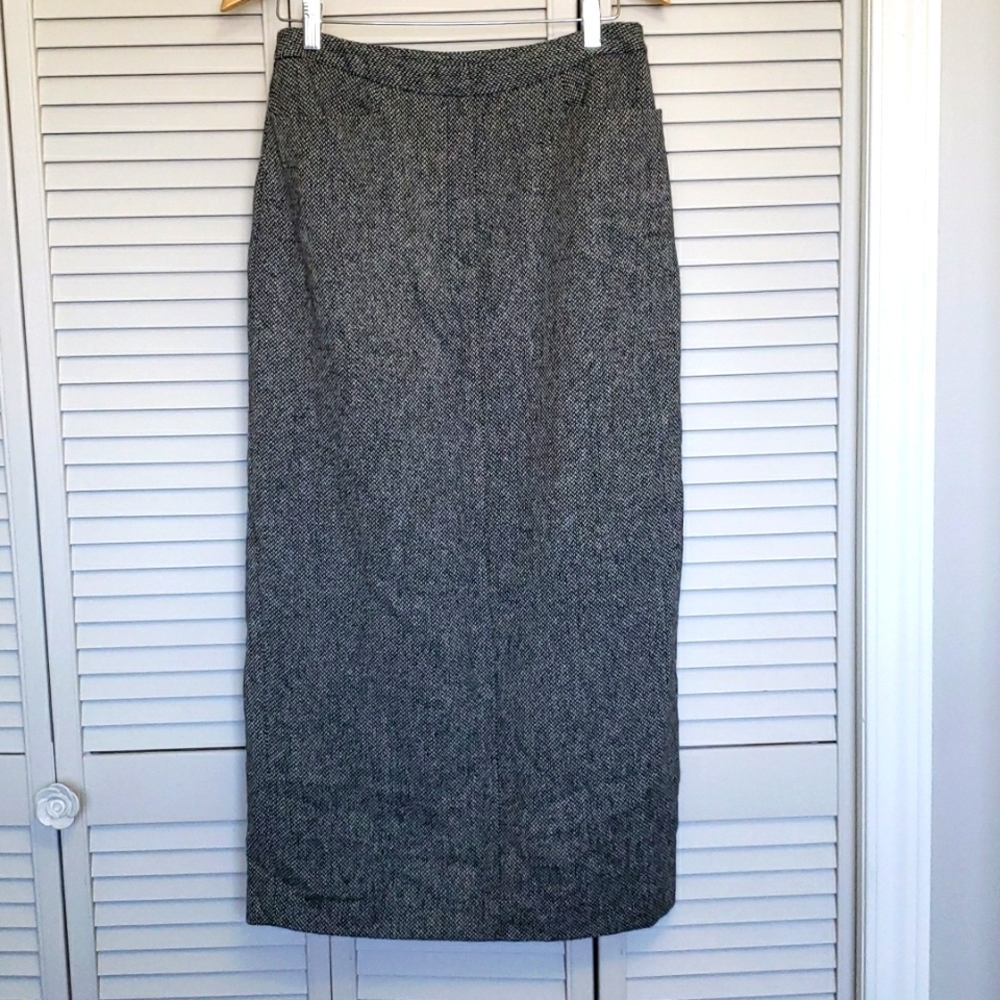 Vintage Lauren Ralph Lauren Long Tweed Maxi Skirt — Black & White